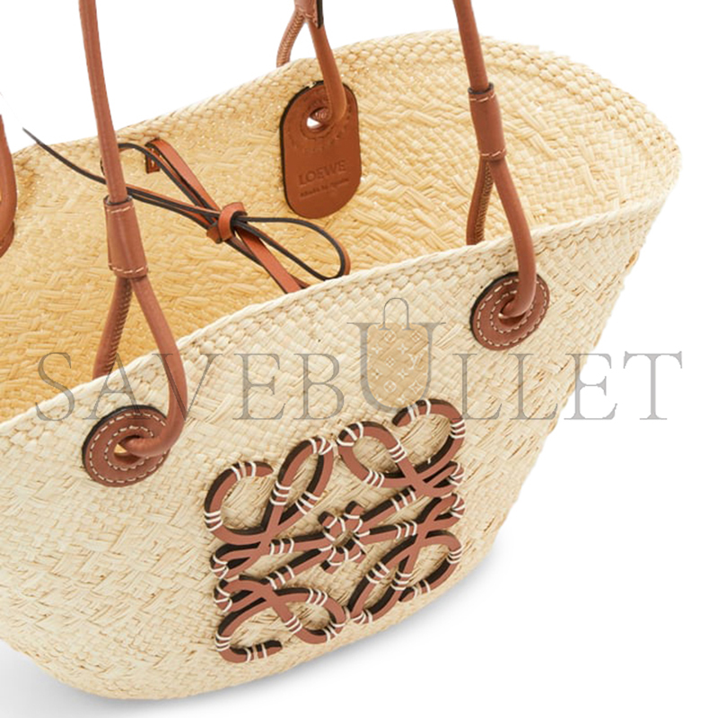 LOEWE SMALL ANAGRAM BASKET BAG IN IRACA PALM AND CALFSKIN A223P65X01-2435 (34*16.5*13cm)